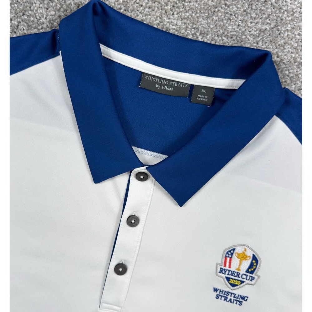 Adidas Mens XL 2020 Ryder Cup Whistling Straits Golf Polo White Blue PGA